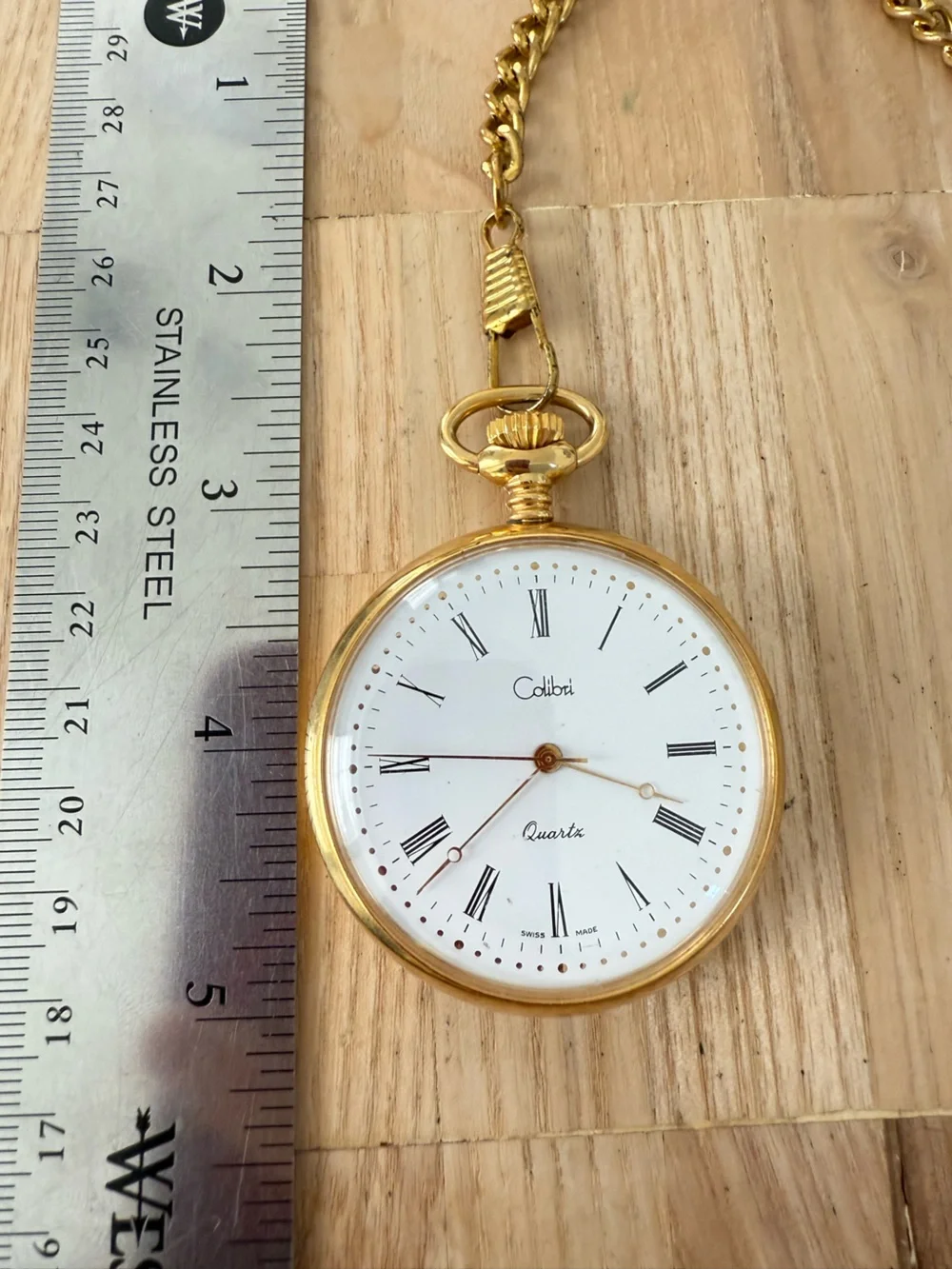 Colibri gold tone pocket watch NEW BATTERY